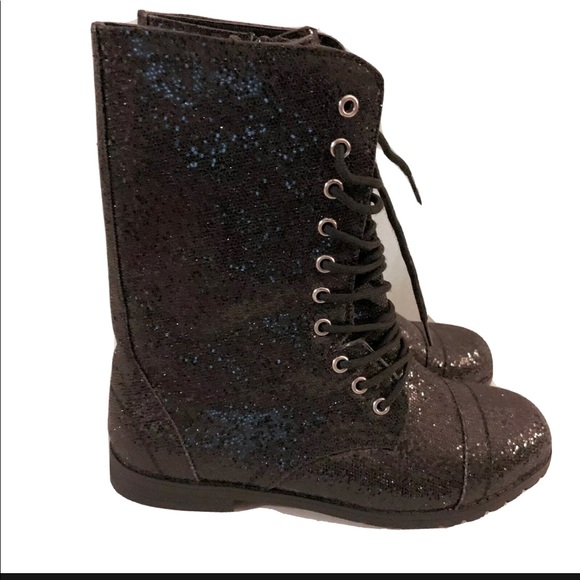 balera Shoes Nwot Balera Dance Combat Boots Black Glitter Side Zip Up With Laces Size 6